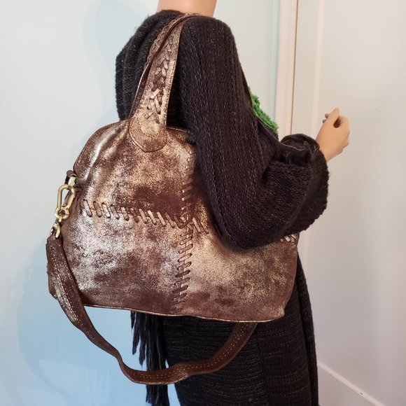 NWT SILVERADO SATCHEL, Vintage Metallic Leather with bold whipstitch detailing. - Picture 17 of 17
